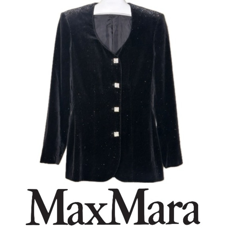VINTAGE MaxMara Pianoforte | Black Ribbed Velvet Evening Jacket Coat Blazer